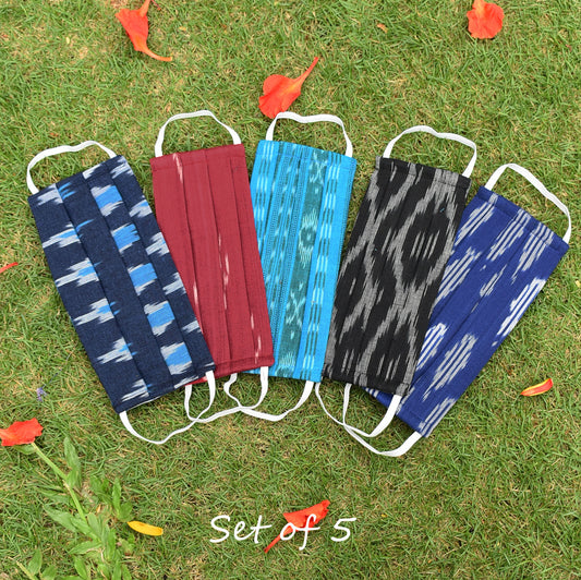 Set of 5 - Ikkat & Handloom Cotton Masks