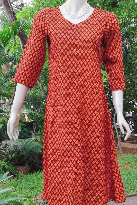 Elegant Block printed Cotton A line kurta