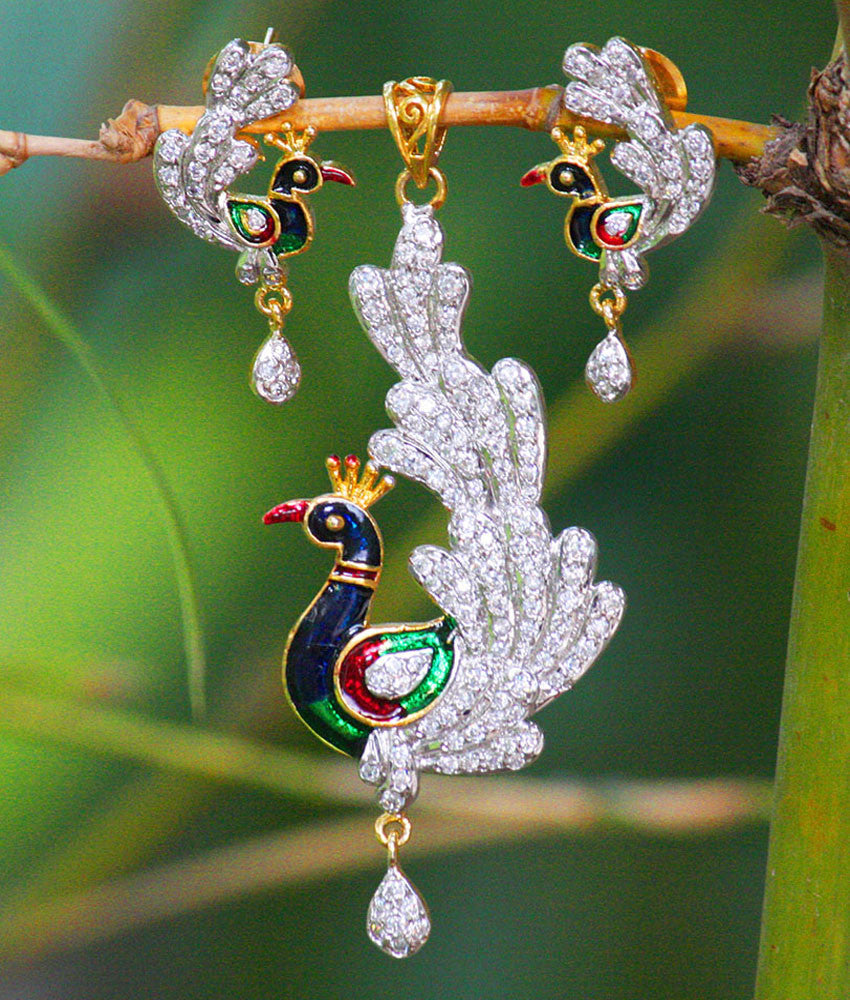 Peacock American Diamond Pendant Set